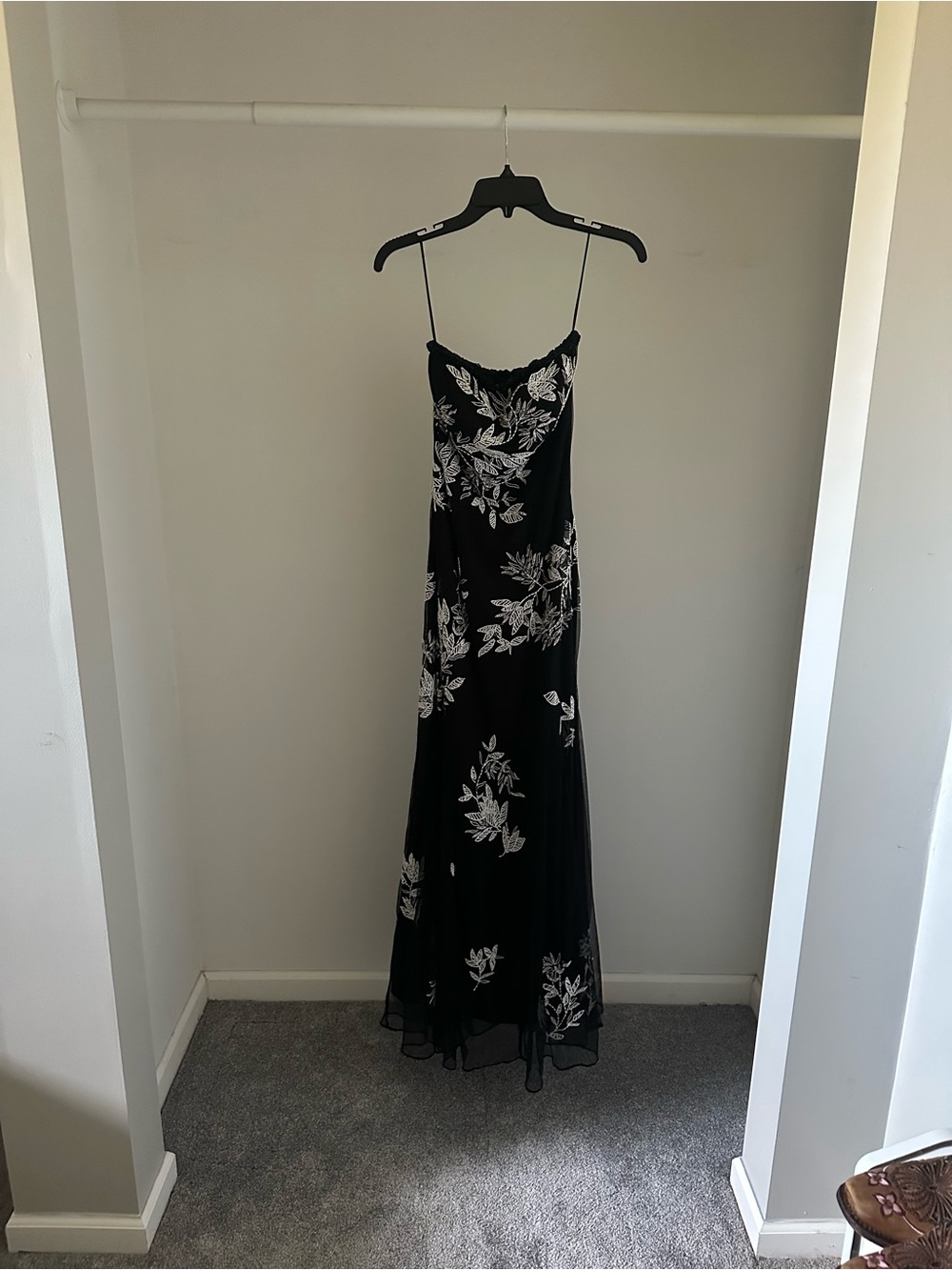 Black & White Strapless Beaded Mesh Formal Dress
